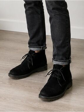 Vince Candice Genuine Shearling Suede Chukka Ankle Boots Black Made in Italy